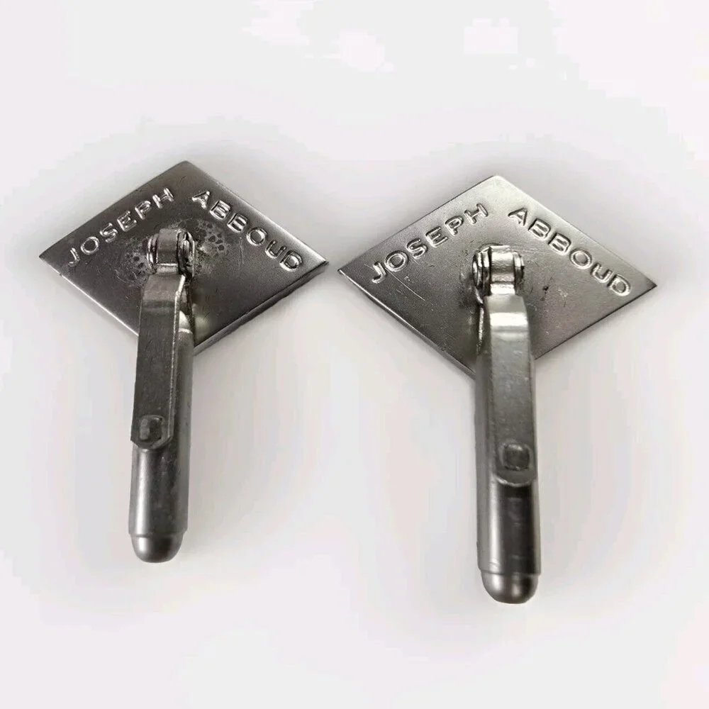 VTG JOSEPH ABBOUD Silver Tone Metal Men Cufflinks Logo Diamond Shape Hinged Back